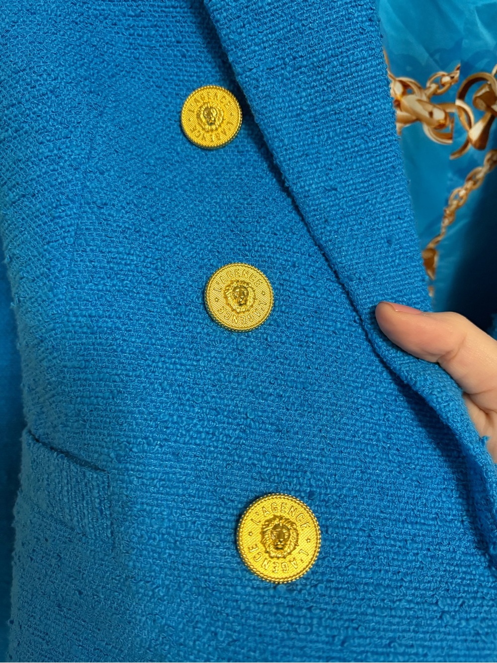 L'AGENCE Brooke Tweed Blazer Blue Gold Size 4 - Picture 5 of 13